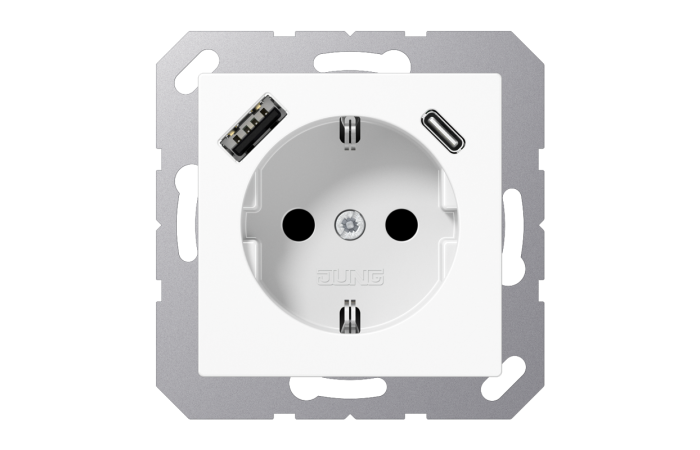 JUNG A 1520-15 CA WW PISTIKUPESA + USB+TYPE-C VALGE