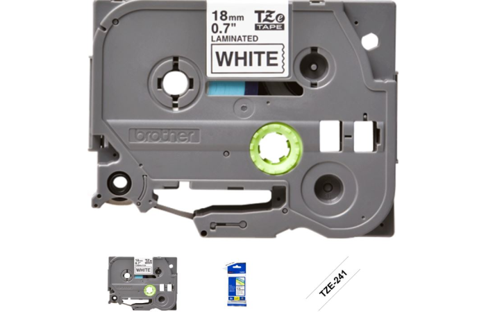 BROTHER PRINTERI LINT VALGE TZE-241 18MMX8M MUST TEKST