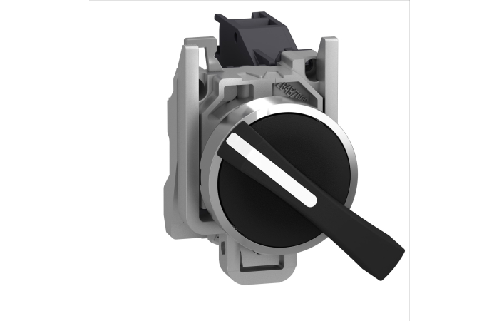 XB4BJ33 PÖÖRDLÜLITI METALL MUST Ø22 PIKK KÄEPIDE 3POS FIKSEERUV 2 NO