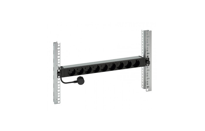 TOITEPANEEL 19" 1U 9x2P+E 3G1.5 2.5M KAABLIGA MUST