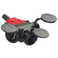 25311-S 3-NE JÄTKUPISTIKUPESA KUMMIST 250V 16A IP44 (KAITSEKAANTEGA) MUST