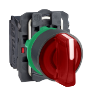 XB5AK134M5 PÖÖRDLÜLITI VALGUSTATUD PLAST PUNANE Ø22 3POS FIKSEERUV 230...240V AC 1 NO + 1 NC