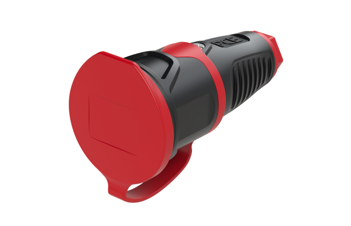 2511-SR JÄTKUPISTIKUPESA 16A 250V IP54 KAITSEKAANEGA MUST/PUNANE