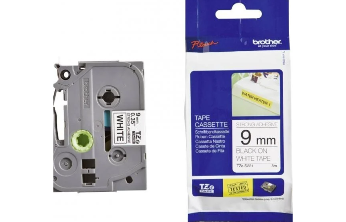 BROTHER PRINTERI LINT STRONG VALGE TZE-S221 9MMX8M MUST TEKST