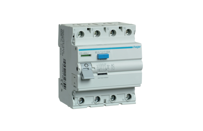 CD464J RIKKEVOOLUKAITSE  63A/0.03A 4F HAGER