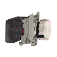 XB4BW3165 SURUNUPP VALGE SÜVIS VALGUSTATUD Ø22 TAGASTUV 1NO+1NC 250V
