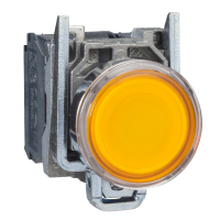 XB4BW35G5 SURUNUPP VALGUSTATUD METALL SÜVIS ORANZ Ø22 TAGASTUV 110...120V AC 1 NO + 1 NC