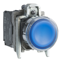 XB4BW36G5 SURUNUPP VALGUSTATUD METALL SÜVIS SININE Ø22 TAGASTUV 110...120V AC 1 NO + 1 NC