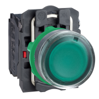 XB5AW33M5 SURUNUPP VALGUSTATUD PLAST SÜVIS ROHELINE Ø22 TAGASTUV 230...240V AC 1 NO + 1 NC