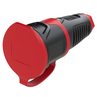 2511-SR JÄTKUPISTIKUPESA 16A 250V IP54 KAITSEKAANEGA MUST/PUNANE