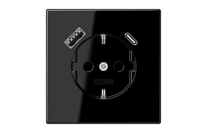 JUNG LS 1520-15 CA SW PISTIKUPESA+USB+TYPE-C MUST