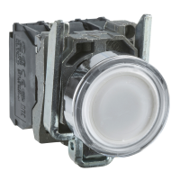 XB4BW31M5 SURUNUPP VALGUSTATUD METALL SÜVIS VALGE Ø22 TAGASTUV 230...240V AC 1 NO + 1 NC