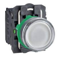 XB5AW31M5 SURUNUPP VALGUSTATUD PLAST SÜVIS VALGE Ø22 TAGASTUV 230...240V AC 1 NO + 1 NC