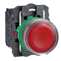 XB5AW34G5 SURUNUPP VALGUSTATUD PLAST SÜVIS PUNANE Ø22 TAGASTUV 110...120V AC 1 NO + 1 NC