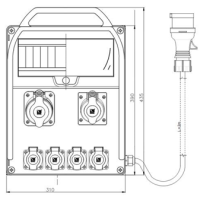 R-BOX 380 13S TÖÖMAAKILP JALGADEL  1x32/5 1x16/5.4x230V H07RN-F 5x4-2m+32/5 1xC32/3 1xC16/3 2xC16/1 1x/4/40/0.03