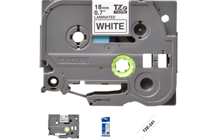 BROTHER PRINTERI LINT VALGE  TZE-241 18MMX8M MUST TEKST