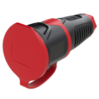 2511-SR JÄTKUPISTIKUPESA 16A 250V IP54 KAITSEKAANEGA MUST/PUNANE PCE
